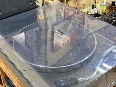 JAKARTA, INDONESIA - JULY 17, 2026: A vintage Sansui turntable record player on display at a retro audio shop in Blok M, South Jakarta.