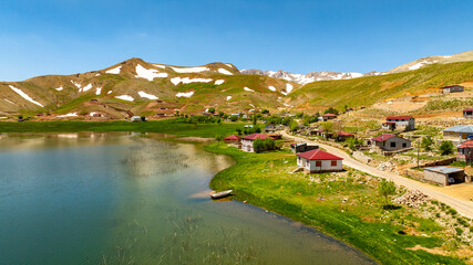 Fototapeta premium Lake Eğri which is 130 km from Alanya and 40 km from Gündoğmuş, is located at an altitude of 2100 meters on the eastern slope of Geyik Mountain at the Taurus Mountains.. If you are going from Seydişeh