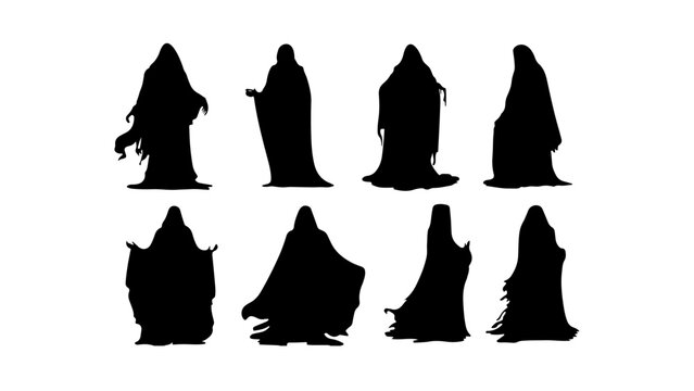Silhouettes of Eight People in Various Poses.