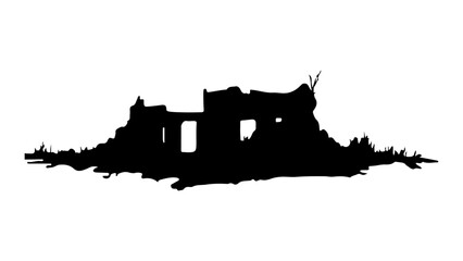 Obraz premium Silhouette of Ruined Ancient Castle on Landscape.
