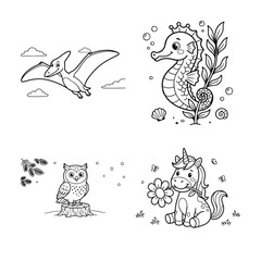Cute Prehistoric and Fantasy Animal Coloring Book Pages Collection for Children © Asad