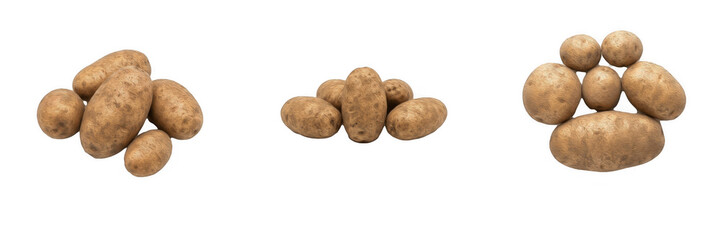 Fototapeta premium Fresh raw potatoes and tubers isolated on transparent background set, organic root vegetables and farm produce design elements PNG