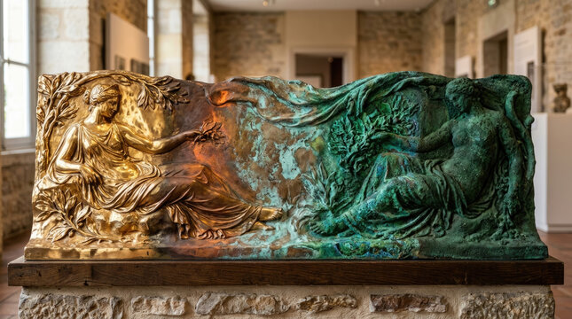 Stunning bronze sculpture showcasing aging timeline with intricate details and textures