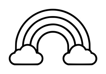 Fototapeta premium Clean vector icon of a rainbow and clouds illustration with minimalist line art, hand-drawn outline style, perfect for weather themes, sky elements, colorful meteorology graphics, and scalable