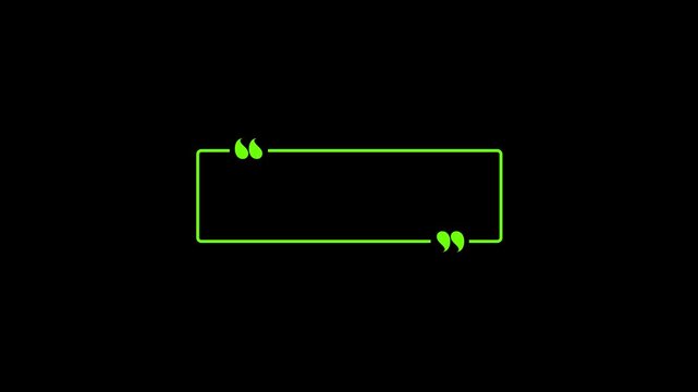 Neon green quote box frame on black background a glowing rectangular frame