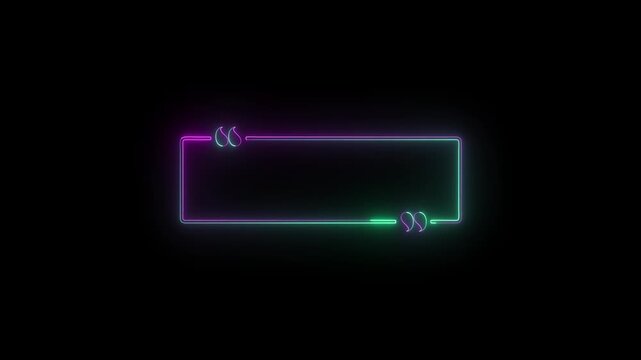 Neon glowing rectangular quote box frame with purple and green light lines