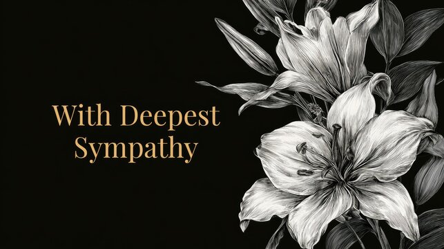 condolence card with lily flower text with deepest sympathy illustration