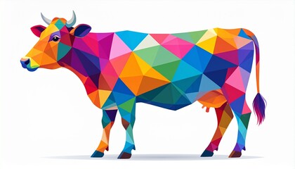 Obraz premium Colorful Geometric Cow Low Poly Abstract Farm Animal Illustration Design