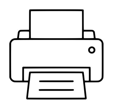 Printer vector icon with paper output - minimalist line illustration for office equipment design
