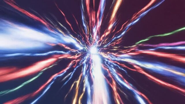 Abstract cosmic light speed travel through colorful energy streams exploding with vibrant motion