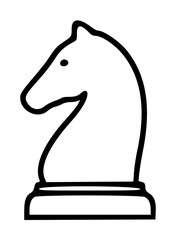 Hand-drawn vector icon of a chess knight piece, black outline illustration of a horse head on a base, minimalist game symbol for strategy, board games, and intellectual hobbies, scalable graphic © Helena
