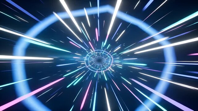 Abstract motion graphic background futuristic light speed tunnel with neon streaks