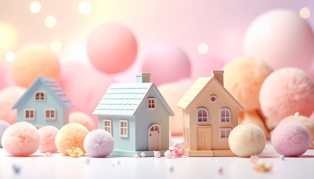Miniature houses pastel colors