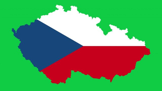 Czechia map pop animation with flag colors and green background