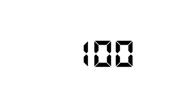 Digital countdown timer with 0 to 100 display counting down black background 4k motion video.