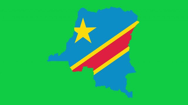 Democratic Republic of the Congo map pop animation with flag colors and green background