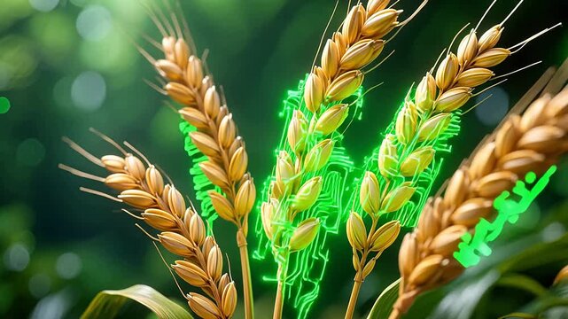 Wheat stalk with green circuit texture