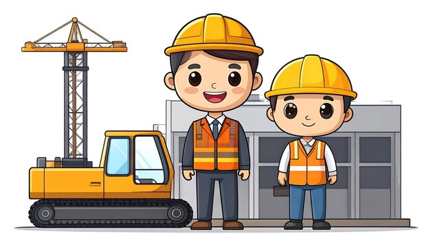 Construction workers in safety gear smiling outdoors.