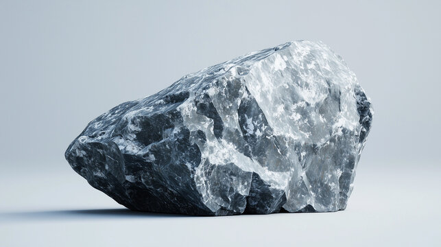 Rough diorite rock isolated on grey, mineral texture and geological study concept.