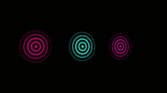 "Three glowing radio waves radiating outward in synchronized motion on a dark futuristic background.cinematic motion graphics, 4K UHD, no text, no logo."