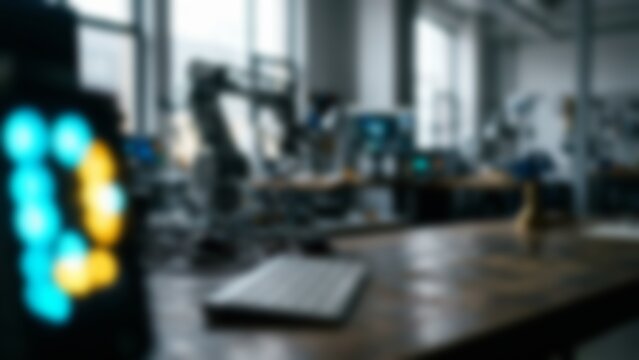 Blurred AI robotics lab background for technology website hero headers