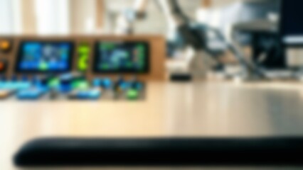 Naklejka premium Blurred modern AI workplace console for tech website hero banner
