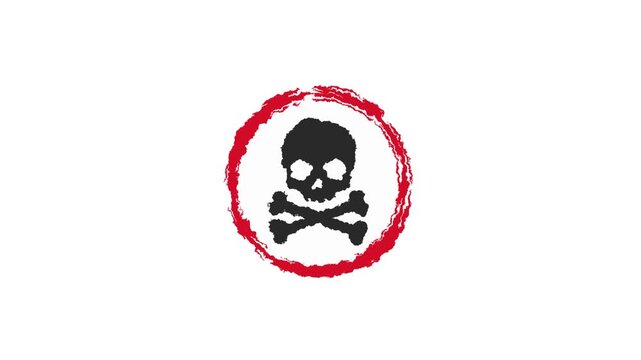 Grungy Skull and Crossbones Danger Warning Icon Animation Isolated on White Background