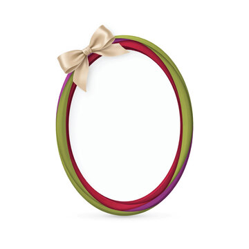 Oval frame with layered colored rope border and bow decoration accessory isolated background template ornament illustration creative presentation