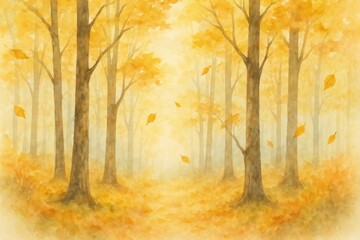 Fototapeta premium Serene autumn forest watercolor illustration background