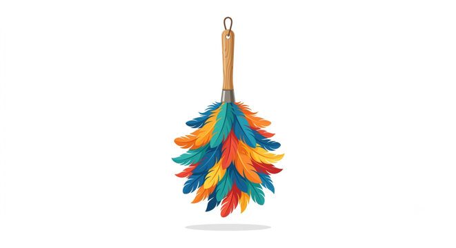 Colorful Feather Duster Household Cleaning Tool Vector Illustration Isolated on White Background