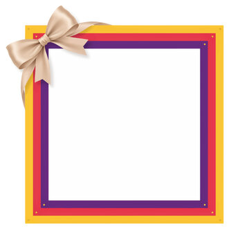 Multi-colored square border frame with decorative beige silk bow colorful decoration template celebration ornament background isolated illustration
