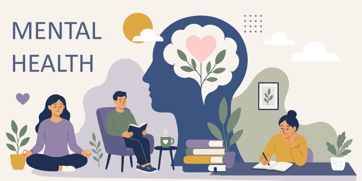 Mental Health Concept Banner, Emotional Wellbeing and Inner Balance