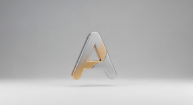 銀と金のグラデーション、浮遊する文字Aの3Dレンダリング