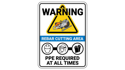 Obraz premium Industrial Safety Warning Sign for Rebar Cutting Area with Mandatory PPE Icons