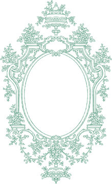 Vintage sage green floral lace oval frame border design on transparent background