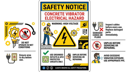 Fototapeta premium Industrial Safety Sign for Concrete Vibrator High Voltage Electrical Hazard