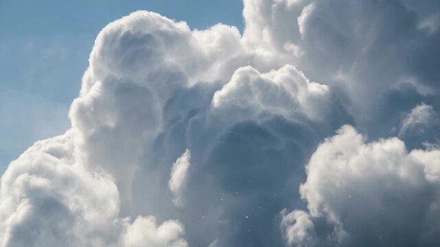 Fluffy white clouds in blue sky with soft sunlight and dramatic cloudscape for weather concept