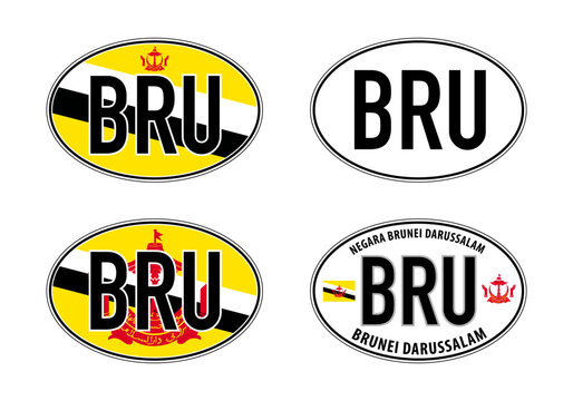 Brunei, oval international vehicle registration code license plate car sticker, vector illustration