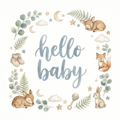 Obraz premium Hello baby. Cute nursery art. Woodland animal print.