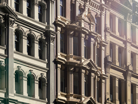 Close-up of historic apartment building
