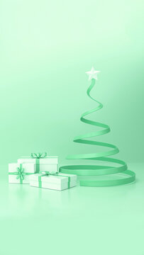 Minimalist christmas tree with gift boxes and star