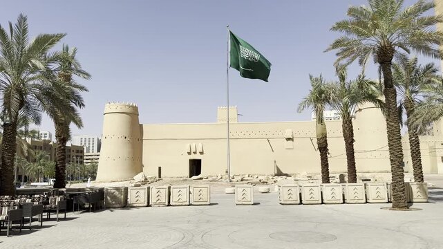 RIYADH, SAUDI ARABIA - JULY 9, 2026: Comprehensive exterior and interior view of the historic Al Masmak Fortress, an iconic heritage landmark in downtown Riyadh.
