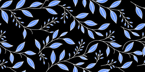 abstract seamless pattern with blue flowers © jadav