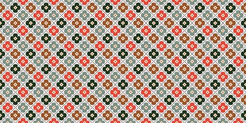 ​Seamless vintage floral geometric pattern with colorful retro flower tile motif background for vector design. © Muhamad