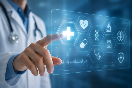 Doctor Interacting with Futuristic Medical Interface
