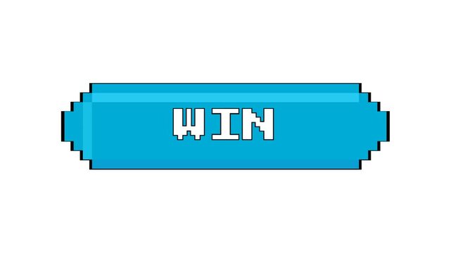 Pixelated Blue Button with WIN Text for Gaming Success.