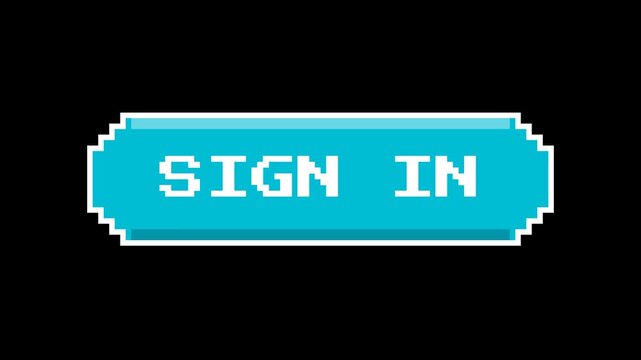 Pixelated Sign In Button Graphic With Blue Color And Black Background.