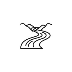 Obraz premium Meandering river flowing between mountain peaks line art
