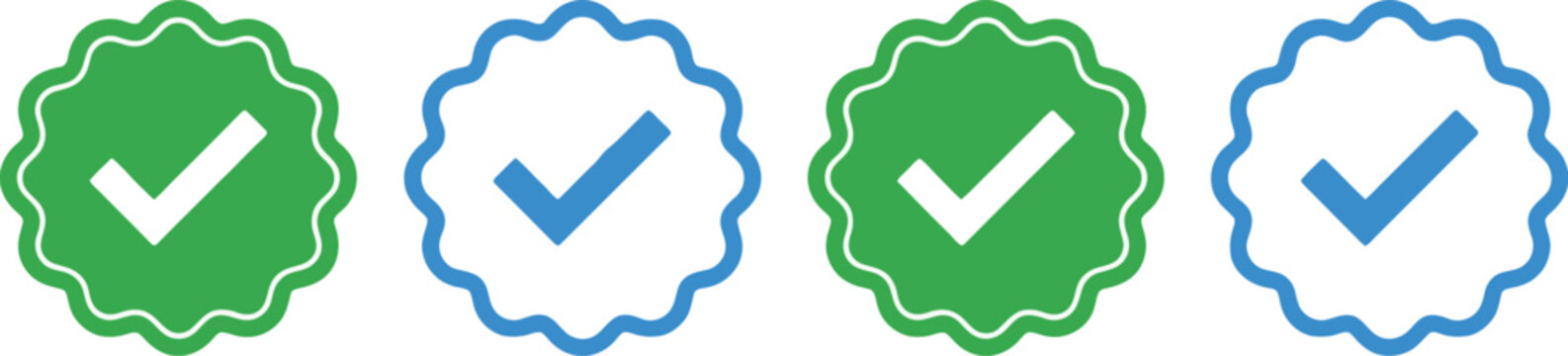 Green and blue check mark seal icons
