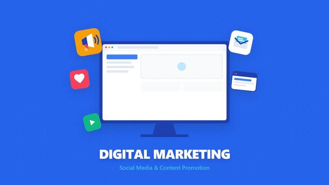 Digital marketing and social media content promotion illustration